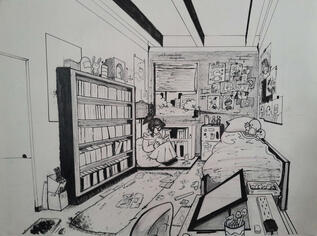 Eninkma: Nyx's Room (Tradition with ink and paper, touched with Photoshop) (2025)